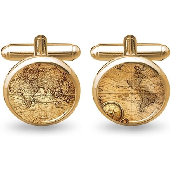 World Map Cufflinks Wedding Vintage Personalised Gifts Father Grandfather Dad - Picture 1 of 6